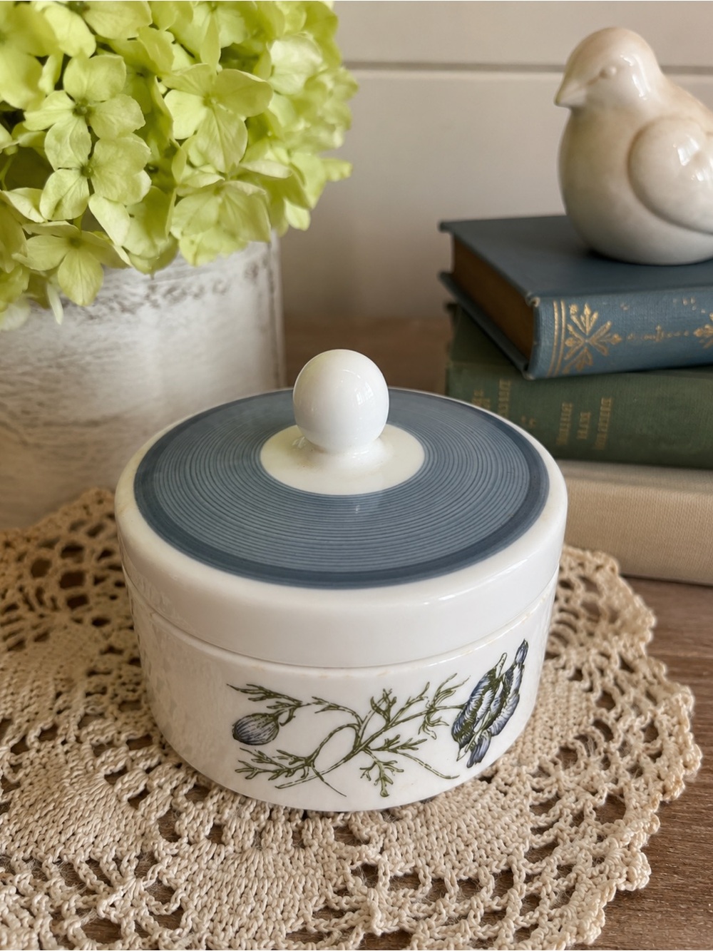 Wedgwood White and Blue Floral Covered Trinket Jar